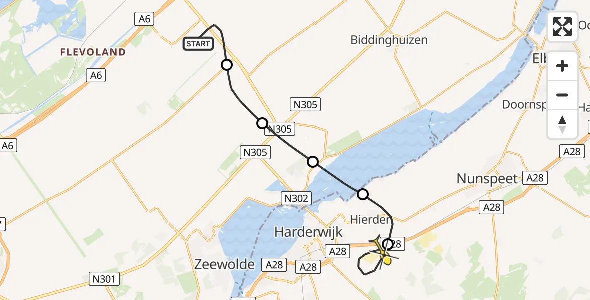 Routekaart van de vlucht: Traumaheli naar Harderwijk, Dienstenweg