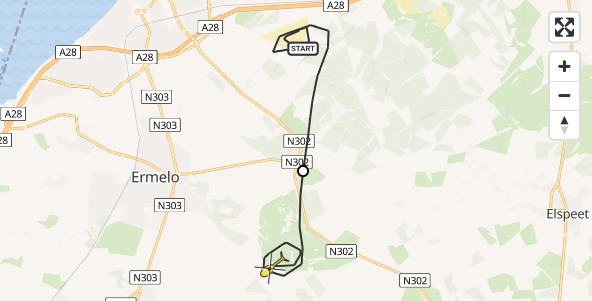Routekaart van de vlucht: Traumaheli naar Ermelo, Beekhuizerweg
