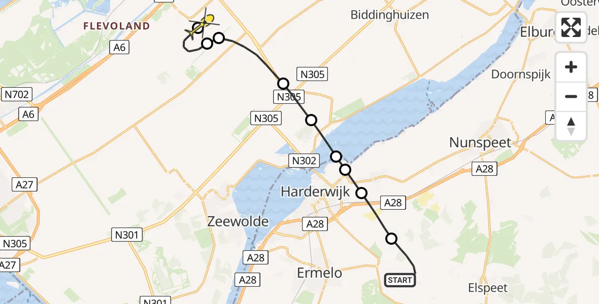 Routekaart van de vlucht: Traumahelikopter naar Lelystad Airport, Slotgracht Kasteel Leuvenum