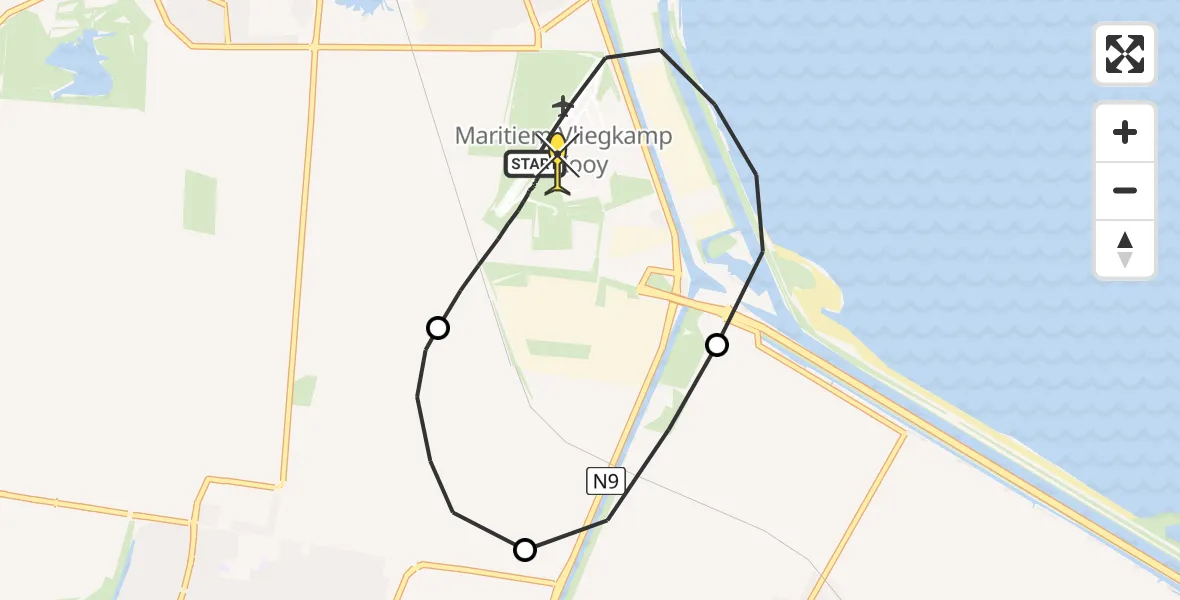 Routekaart van de vlucht: Kustwachthelikopter naar Vliegveld De Kooy, Balgzandkanaal
