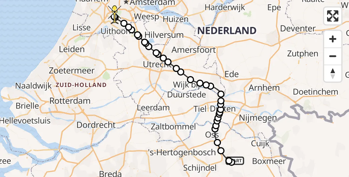 Routekaart van de vlucht: Politieheli naar Schiphol, Oudedijk