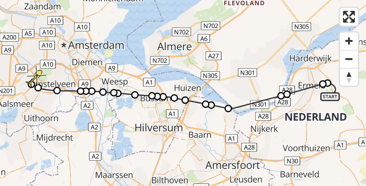 Routekaart van de vlucht: Politieheli naar Schiphol, Flevoweg