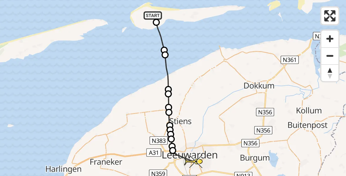 Routekaart van de vlucht: Ambulanceheli naar Leeuwarden, Smitteweg