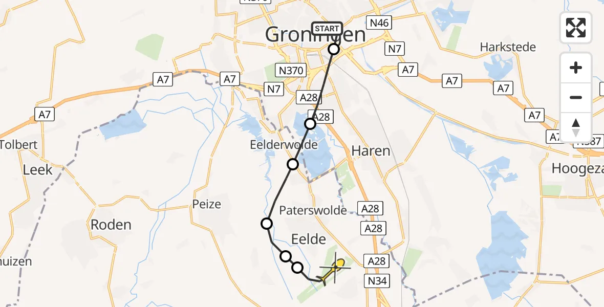 Routekaart van de vlucht: Lifeliner 4 naar Groningen Airport Eelde, Winschoterdiep