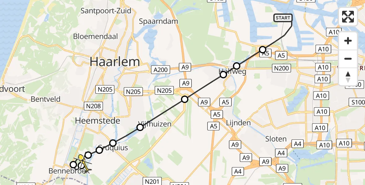Routekaart van de vlucht: Lifeliner 1 naar Heemstede, Lipariweg