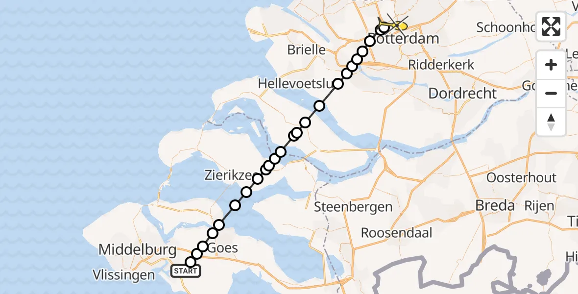 Routekaart van de vlucht: Lifeliner 2 naar Rotterdam The Hague Airport, Westerguitedijk