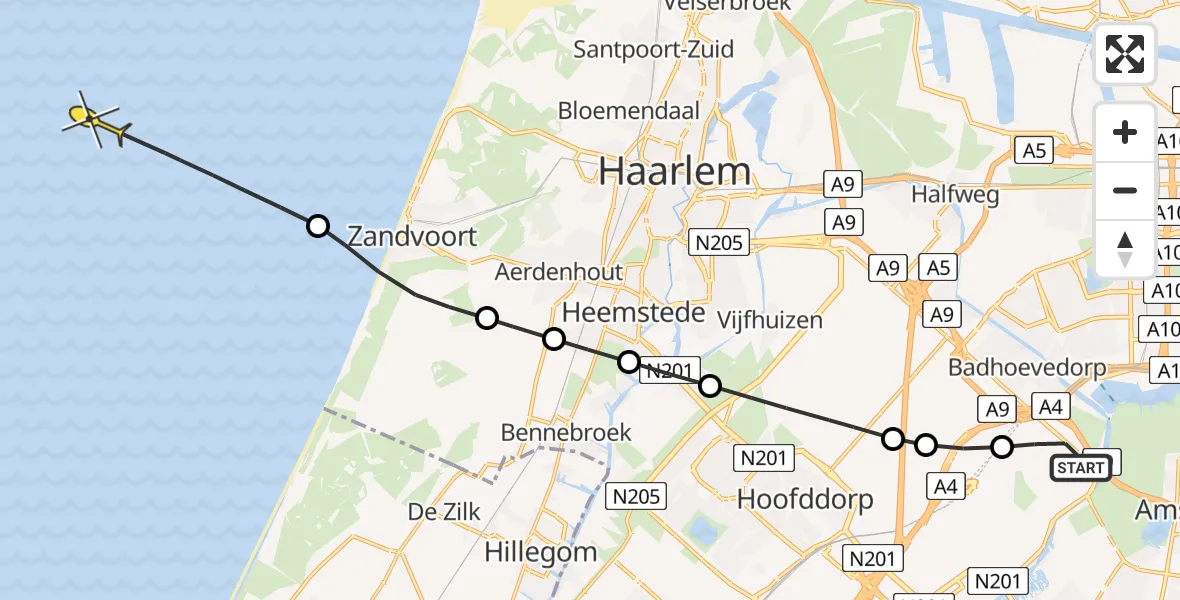 Vluchtroute Politiehelikopter van Schiphol naar 