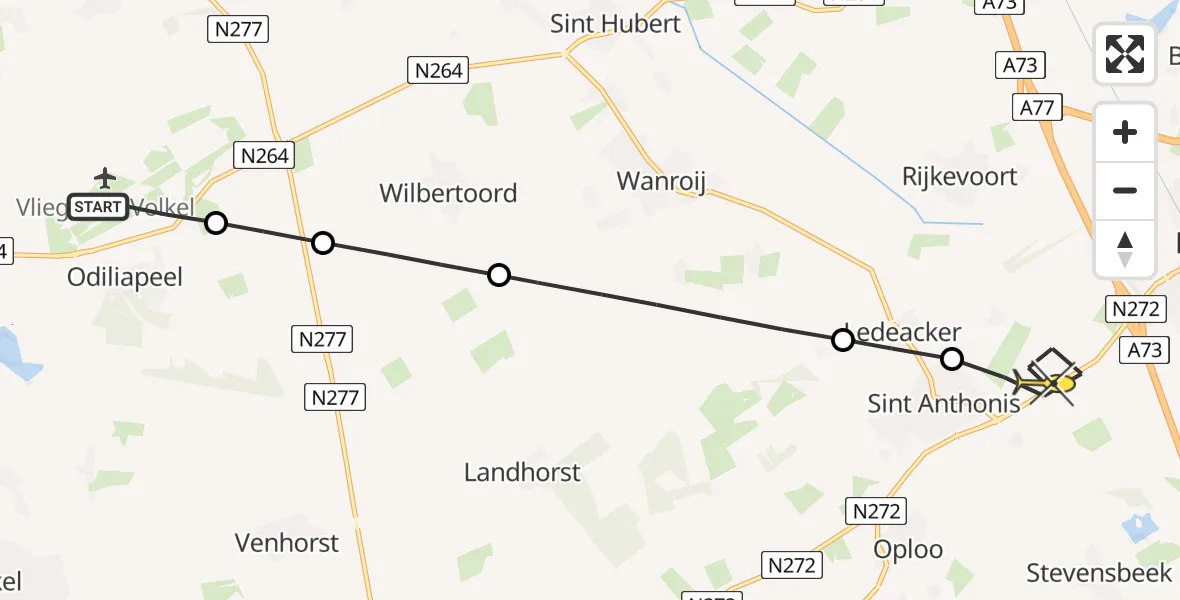 Routekaart van de vlucht: Lifeliner 3 naar Sint Anthonis, Zeelandsedijk
