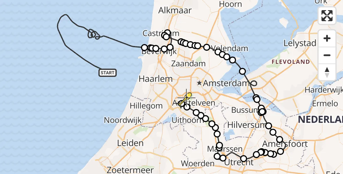 Routekaart van de vlucht: Politieheli naar Schiphol, Strand Noorderbad