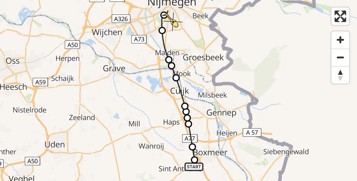 Routekaart van de vlucht: Lifeliner 3 naar Radboud Universitair Medisch Centrum, Waterleidingstraat