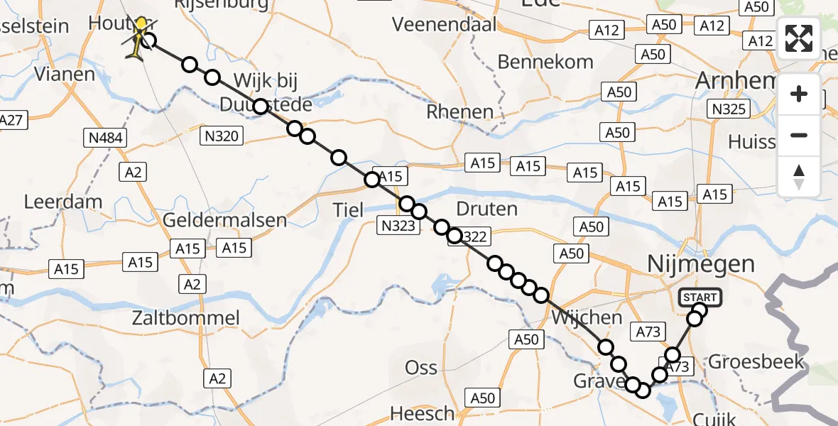 Routekaart van de vlucht: Lifeliner 3 naar Houten, Kerkhof sint Barbara Brakkenstein