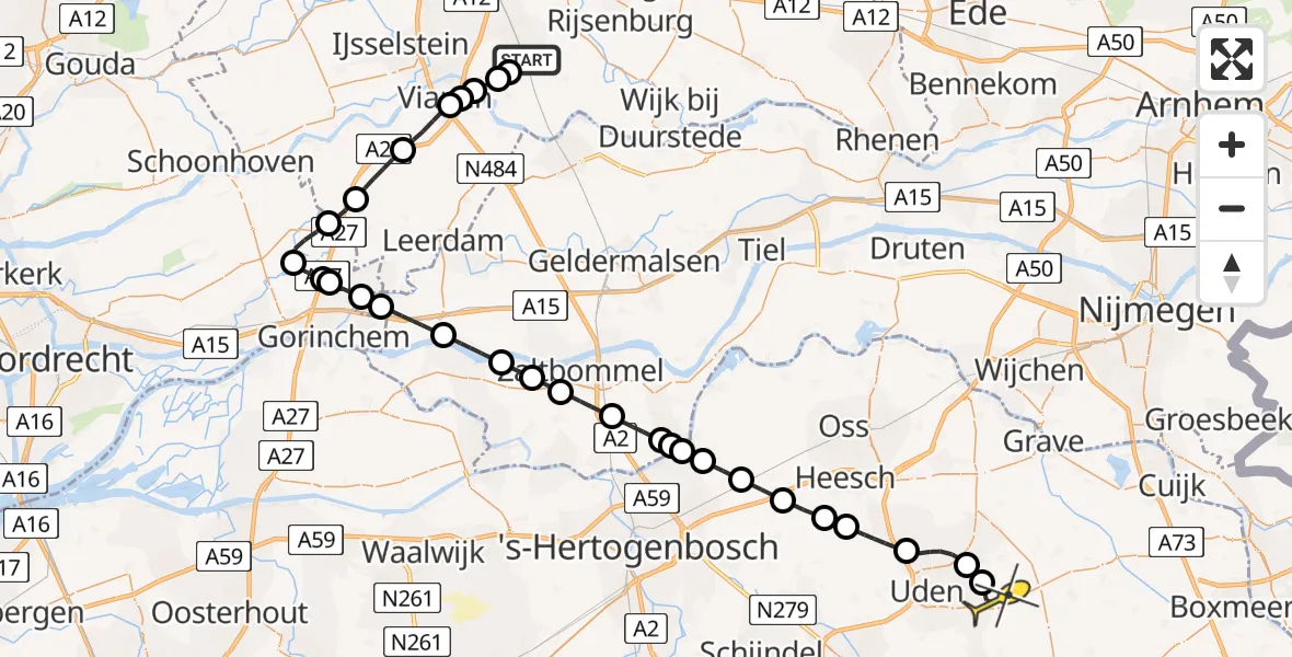 Routekaart van de vlucht: Lifeliner 3 naar Vliegbasis Volkel, Schonauwensepad