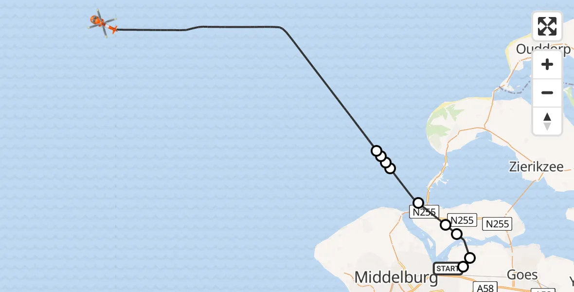 Vluchtroute Kustwachthelikopter Vliegveld Midden-Zeeland - , 26 september 2025, 08:10
