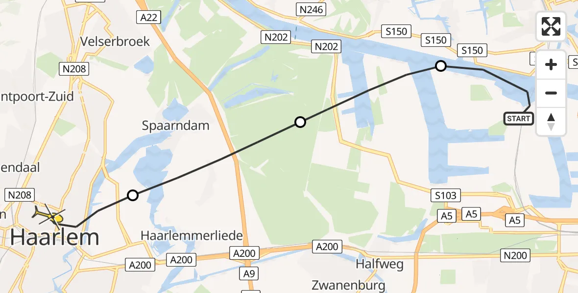Routekaart van de vlucht: Lifeliner 1 naar Haarlem, Ruijgoordweg