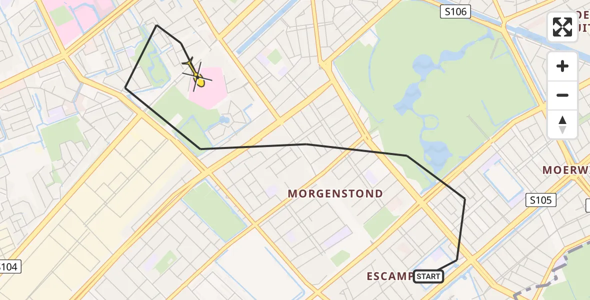Routekaart van de vlucht: Lifeliner 2 naar Den Haag, Manege De Eendenkooi