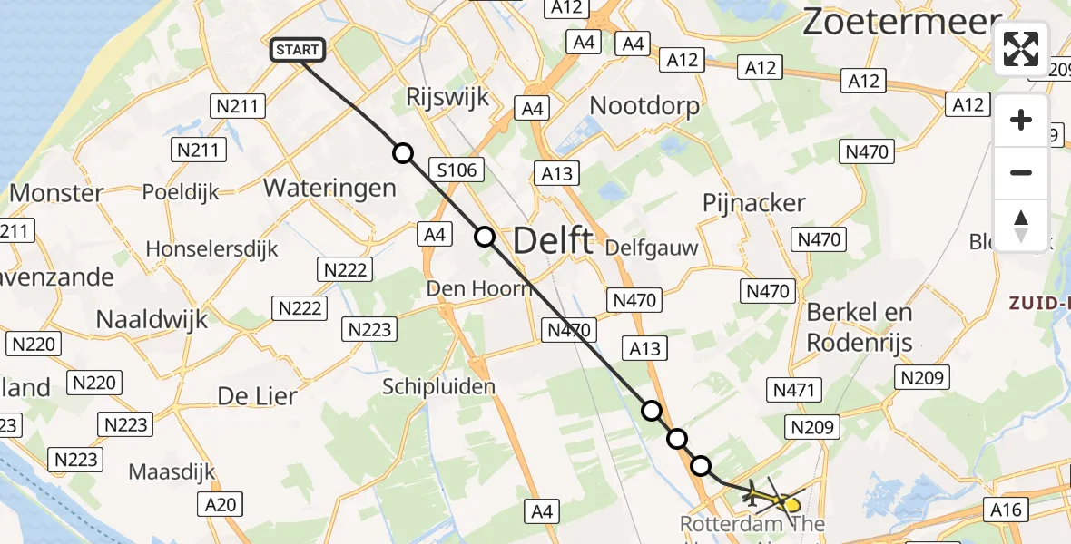 Routekaart van de vlucht: Lifeliner 2 naar Rotterdam The Hague Airport, Charlotte Jacobslaan