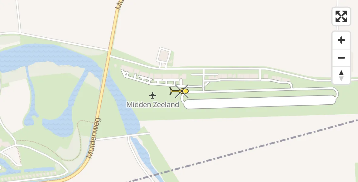 Routekaart van de vlucht: Kustwachthelikopter naar Vliegveld Midden-Zeeland