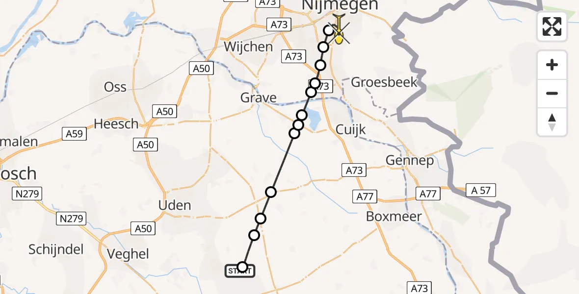 Routekaart van de vlucht: Lifeliner 3 naar Radboud Universitair Medisch Centrum, Voskuilenweg