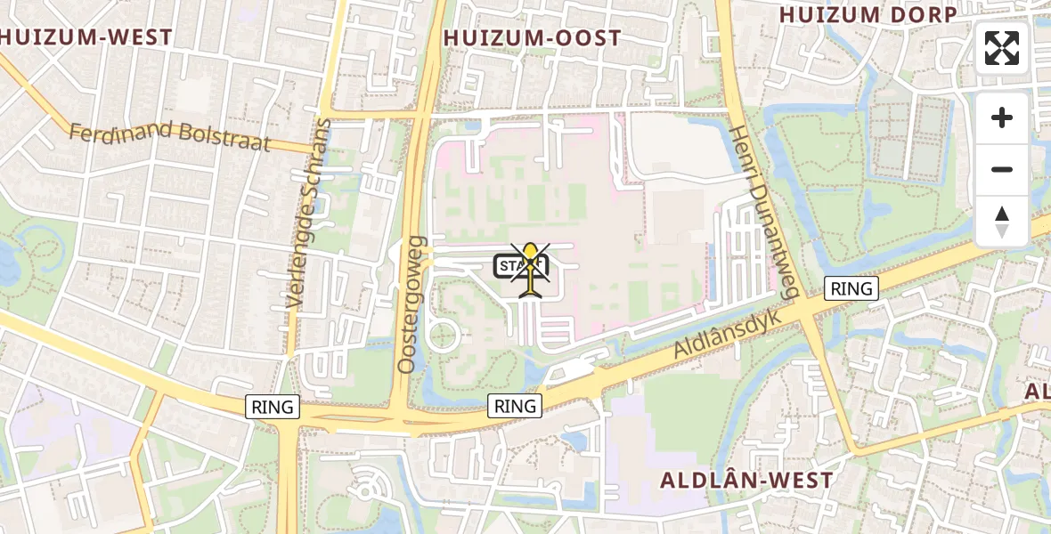 Routekaart van de vlucht: Ambulanceheli naar Leeuwarden, Aldlânsdyk