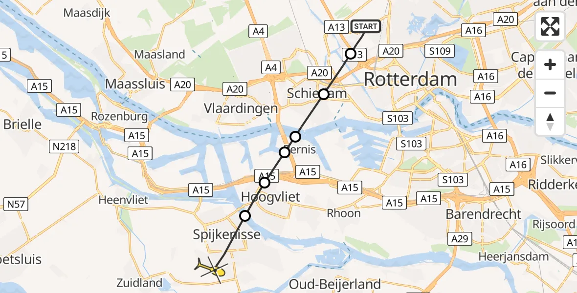 Routekaart van de vlucht: Lifeliner 2 naar Spijkenisse, Van der Duijn van Maasdamweg