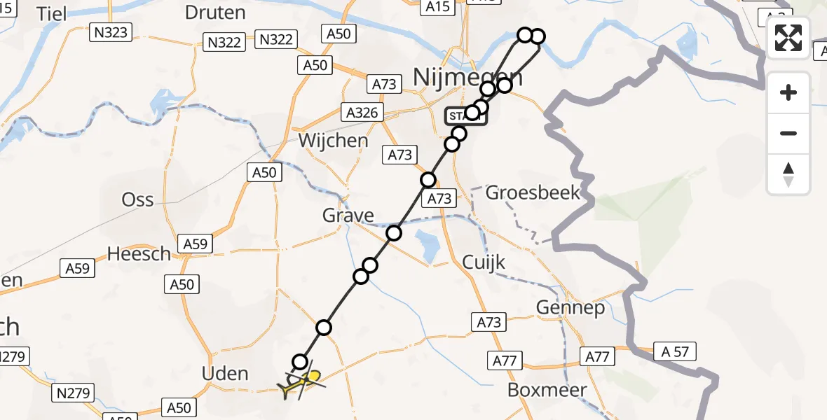 Routekaart van de vlucht: Lifeliner 3 naar Vliegbasis Volkel, Groesbeekseweg