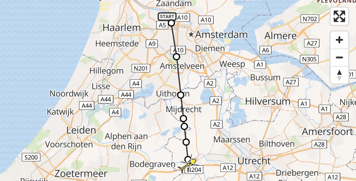 Routekaart van de vlucht: Lifeliner 1 naar Woerden, Westhaven