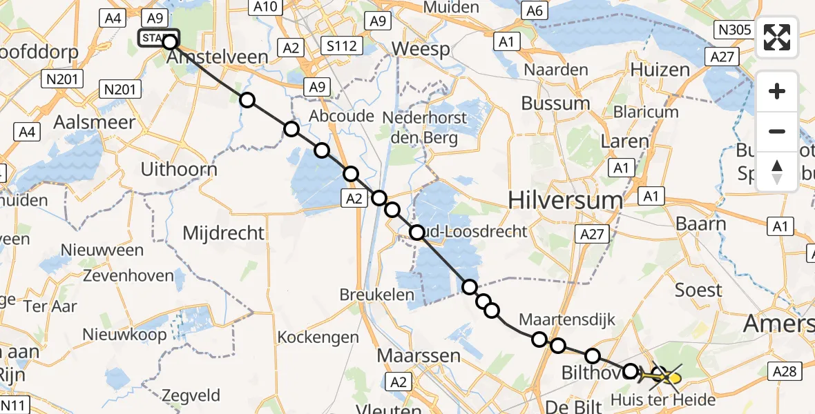 Routekaart van de vlucht: Politieheli naar Huis ter Heide, Walaardt Sacréstraat