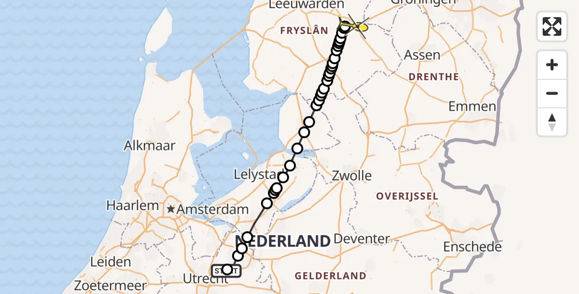Routekaart van de vlucht: Politieheli naar Drachten, Postweg