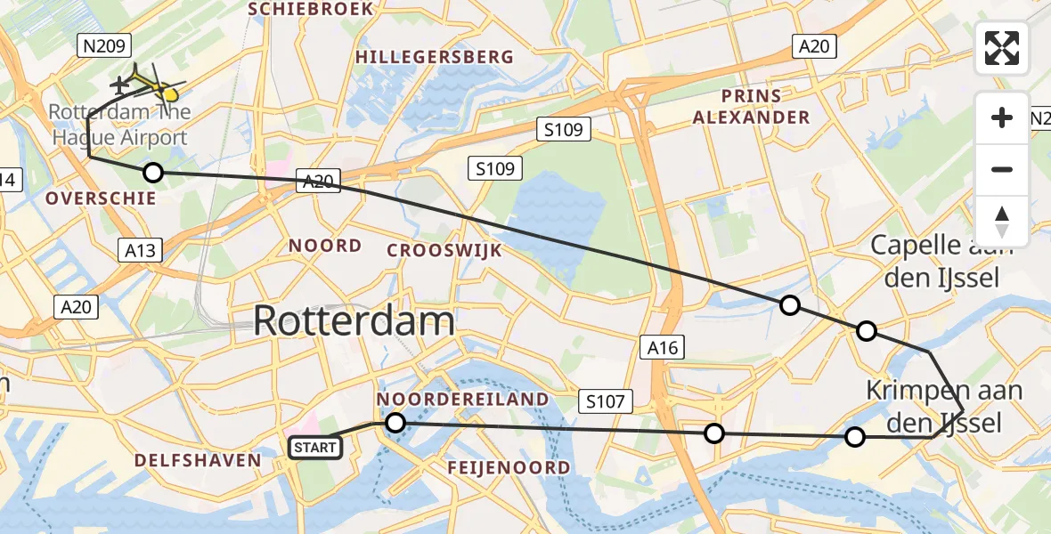Routekaart van de vlucht: Lifeliner 2 naar Rotterdam The Hague Airport, Westzeedijk