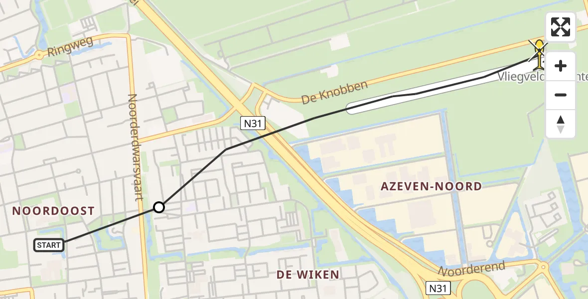 Routekaart van de vlucht: Politieheli naar Vliegveld Drachten, Noorderend