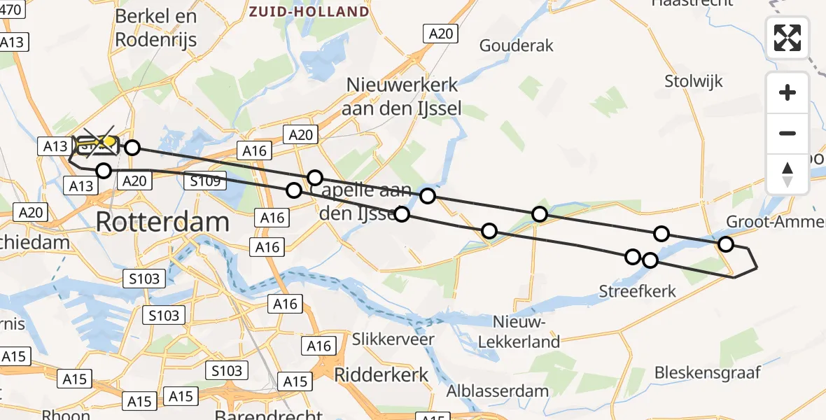 Routekaart van de vlucht: Lifeliner 2 naar Rotterdam The Hague Airport, Hof van Maasdam
