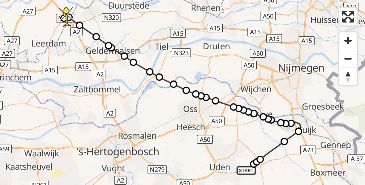 Routekaart van de vlucht: Lifeliner 3 naar Everdingen, Zeelandsedijk