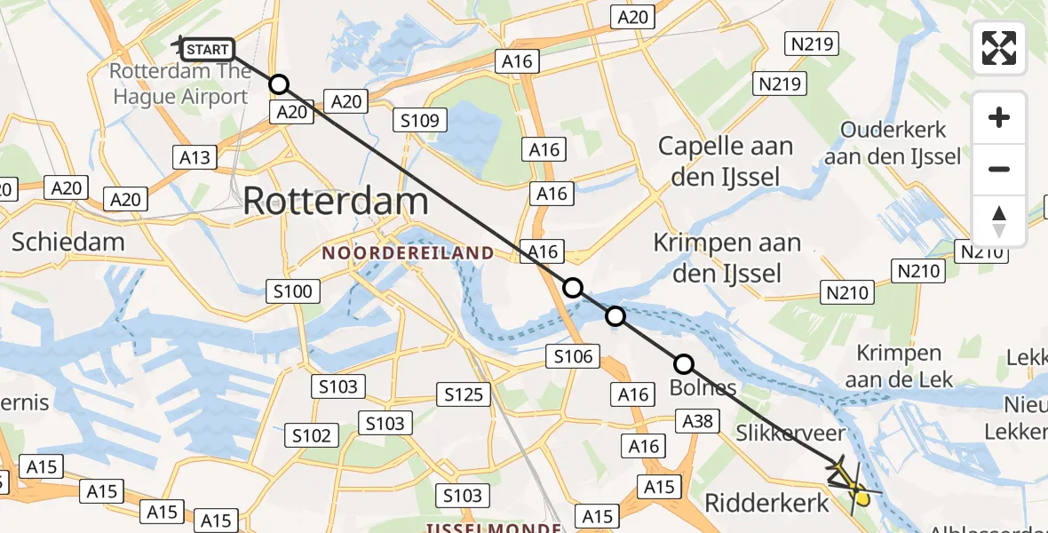 Routekaart van de vlucht: Lifeliner 2 naar Ridderkerk, Eijkmanhof