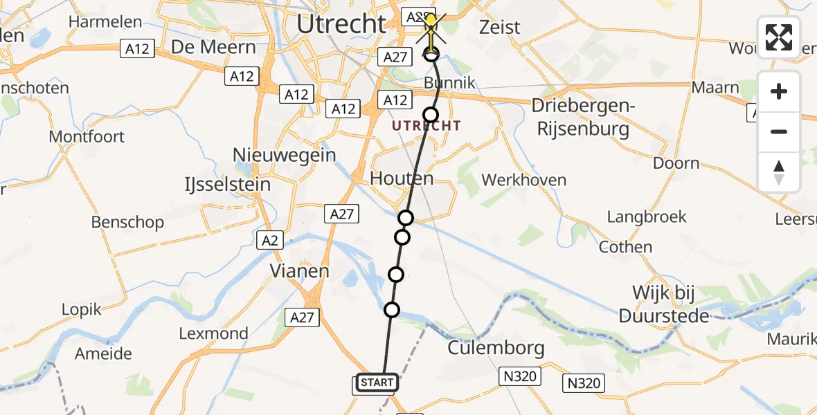 Routekaart van de vlucht: Lifeliner 3 naar Universitair Medisch Centrum Utrecht, Graaf Huibertlaan