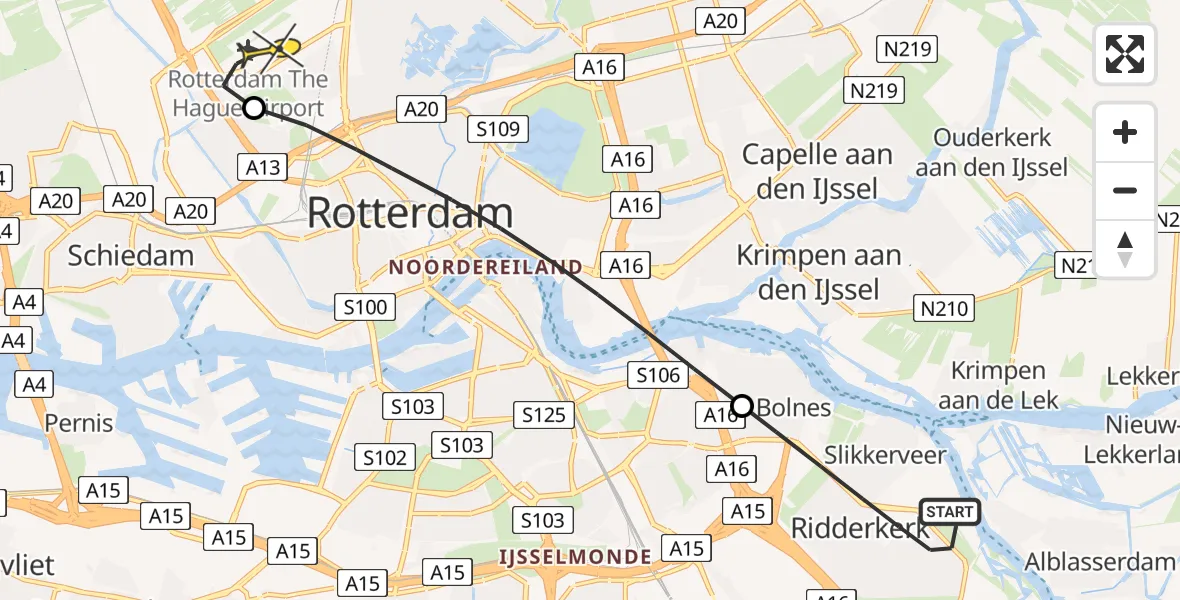 Routekaart van de vlucht: Lifeliner 2 naar Rotterdam The Hague Airport, Asserpark