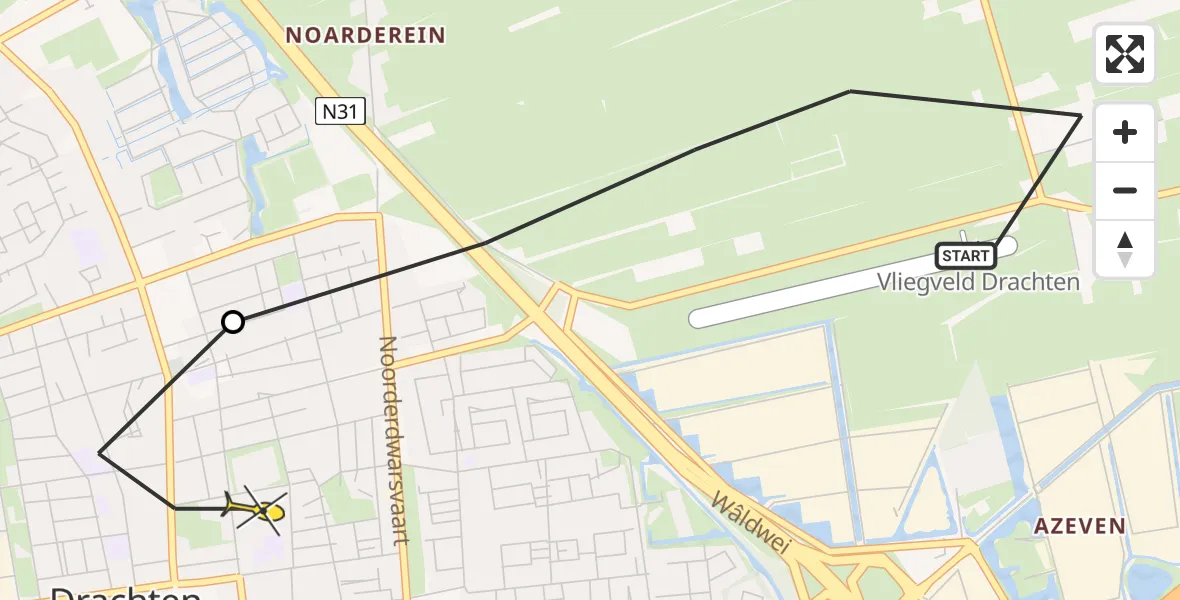 Routekaart van de vlucht: Politieheli naar Drachten, De Dammen
