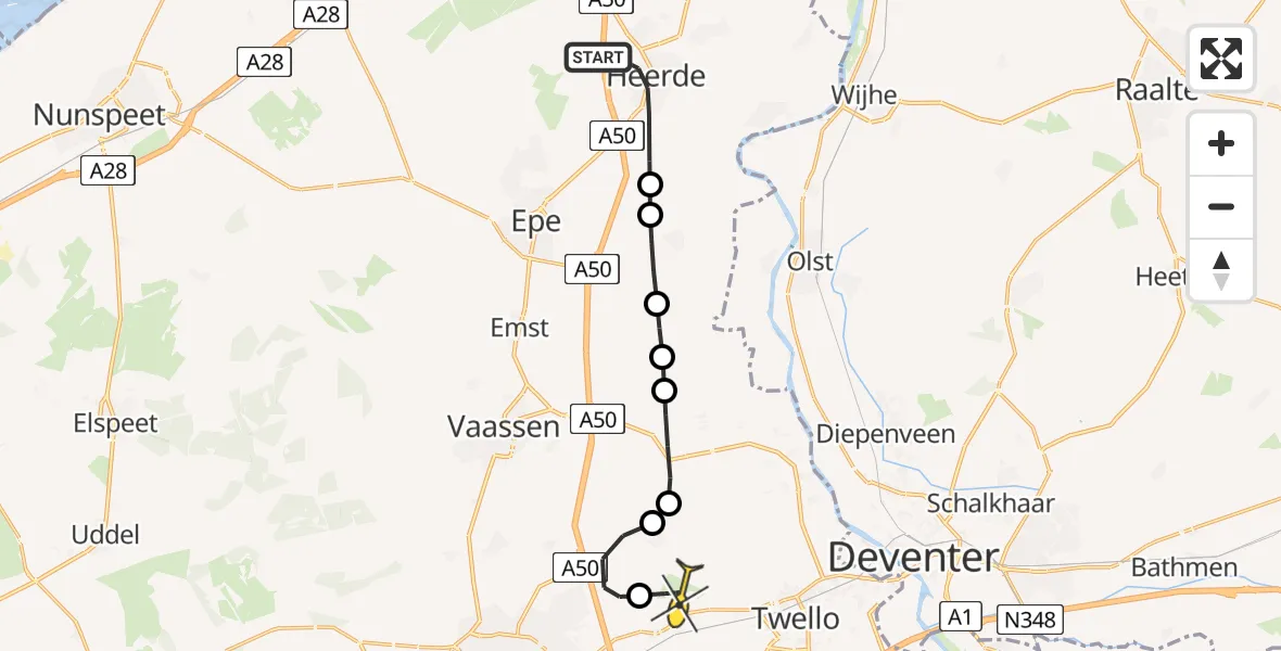 Routekaart van de vlucht: Lifeliner 3 naar Vliegveld Teuge, Zuppeldseweg