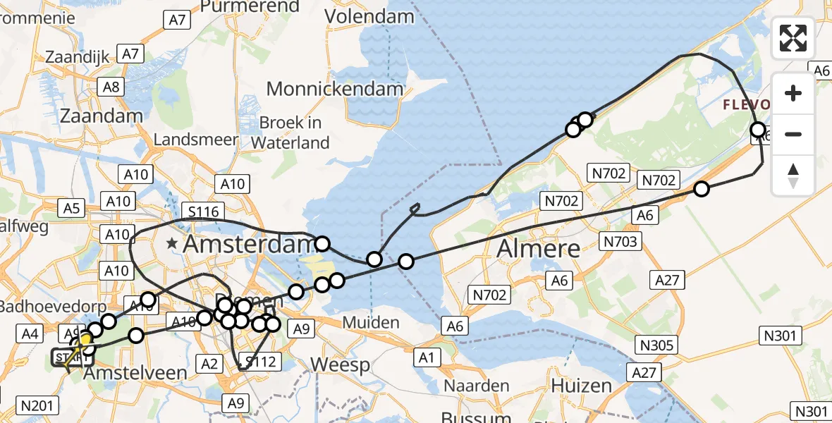 Vluchtroute Politiehelikopter van Schiphol naar Schiphol