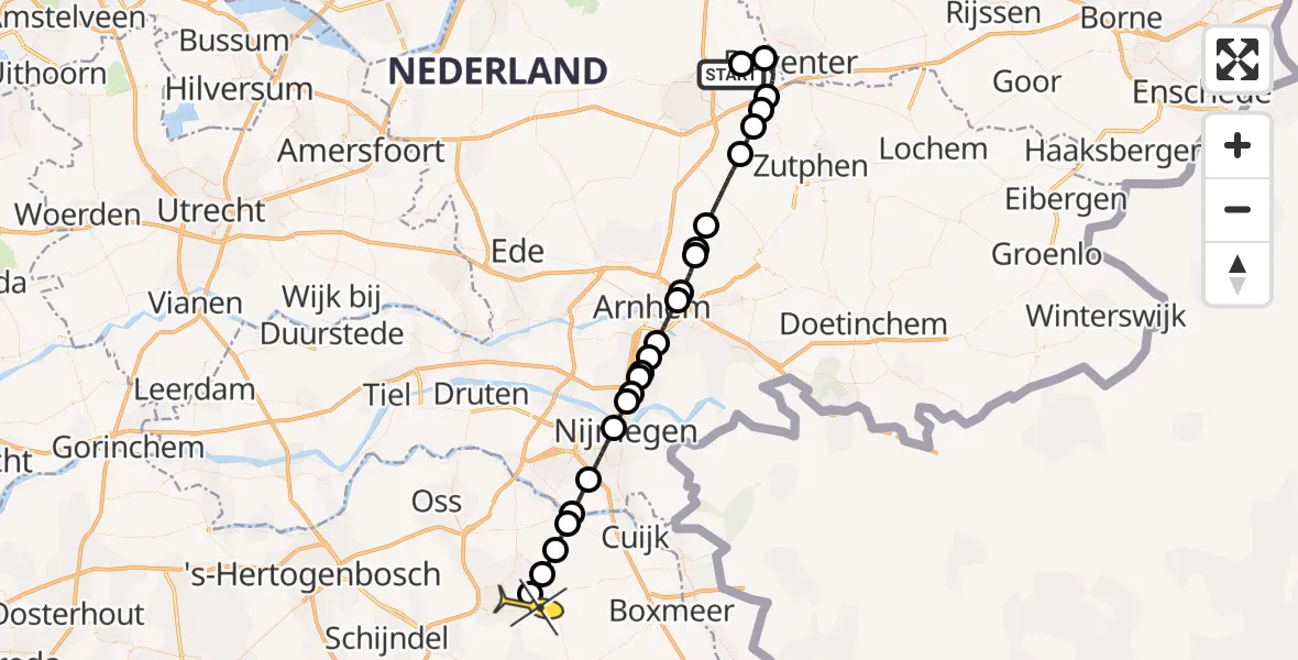 Routekaart van de vlucht: Lifeliner 3 naar Vliegbasis Volkel, Oude Wezeveldseweg