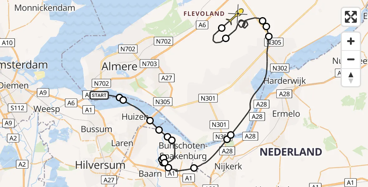 Routekaart van de vlucht: Politieheli naar Lelystad, Sluiskade