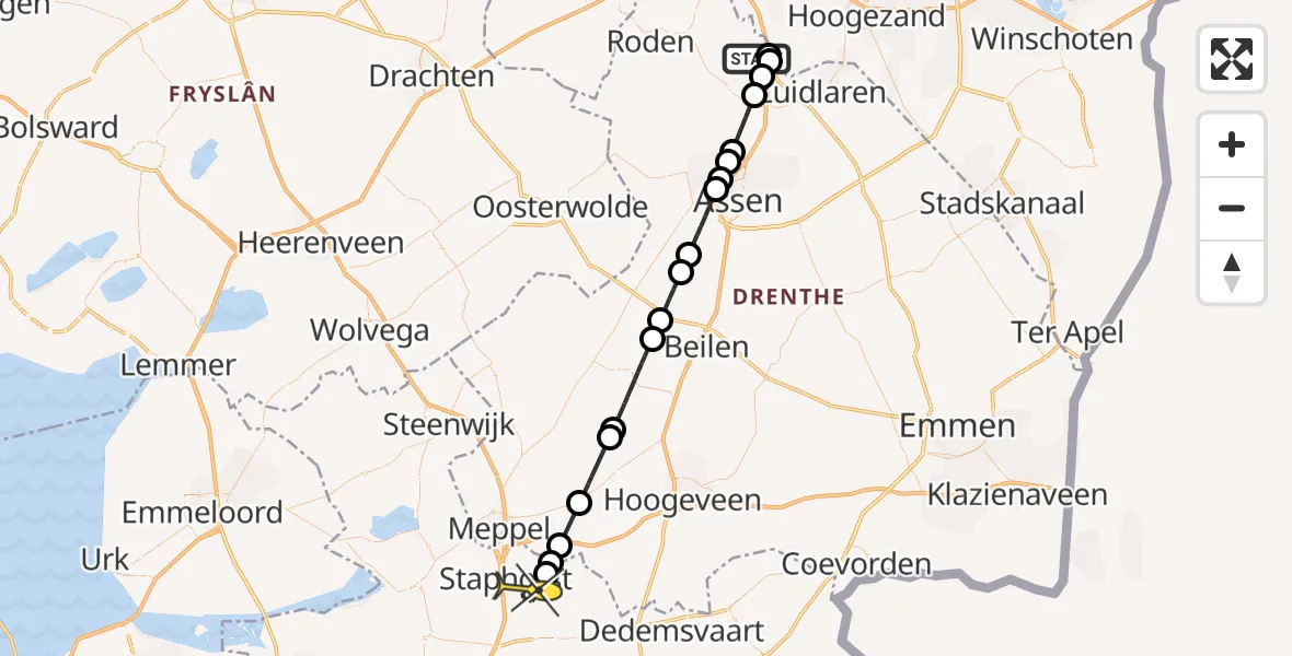 Routekaart van de vlucht: Lifeliner 4 naar Staphorst, Groningerstraat