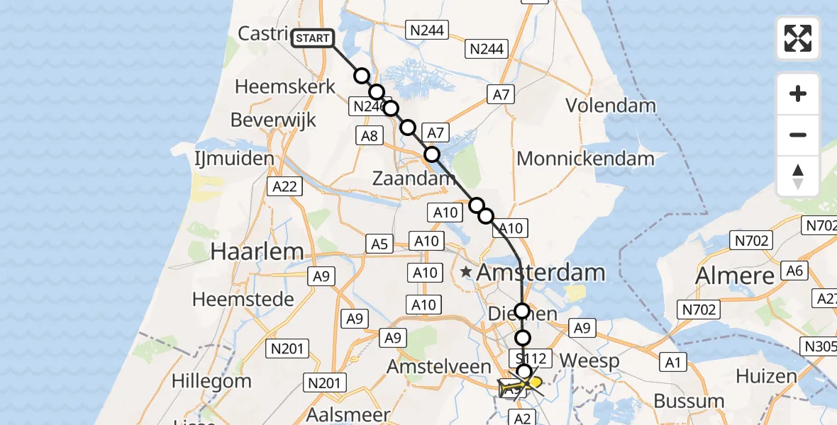 Routekaart van de vlucht: Lifeliner 2 naar Academisch Medisch Centrum (AMC), Klein Dorregeest