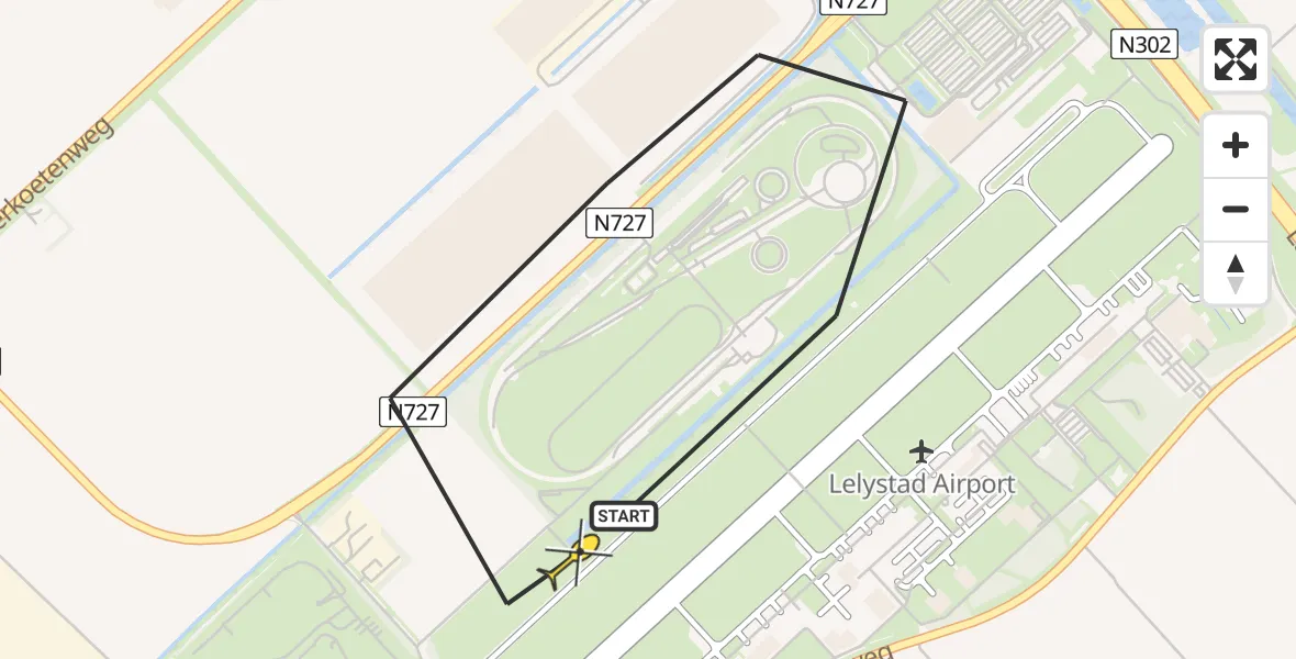 Routekaart van de vlucht: Politieheli naar Lelystad Airport, Terminalplein