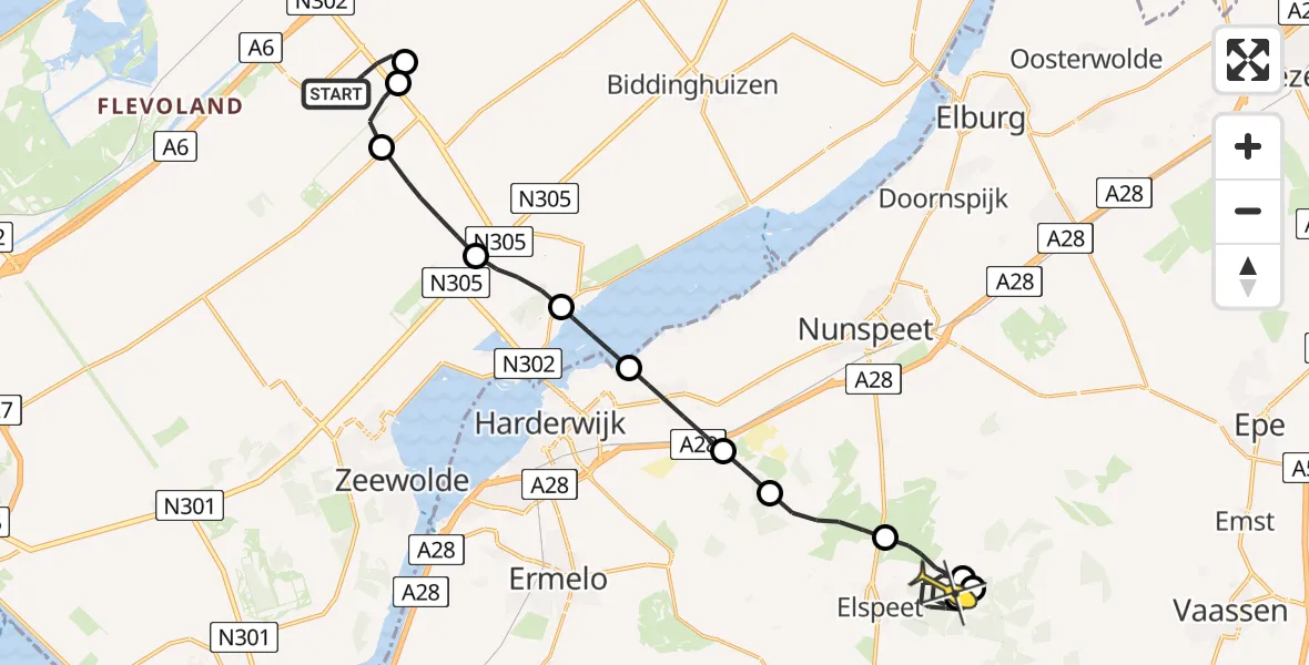 Routekaart van de vlucht: Politieheli naar Elspeet, Talingweg