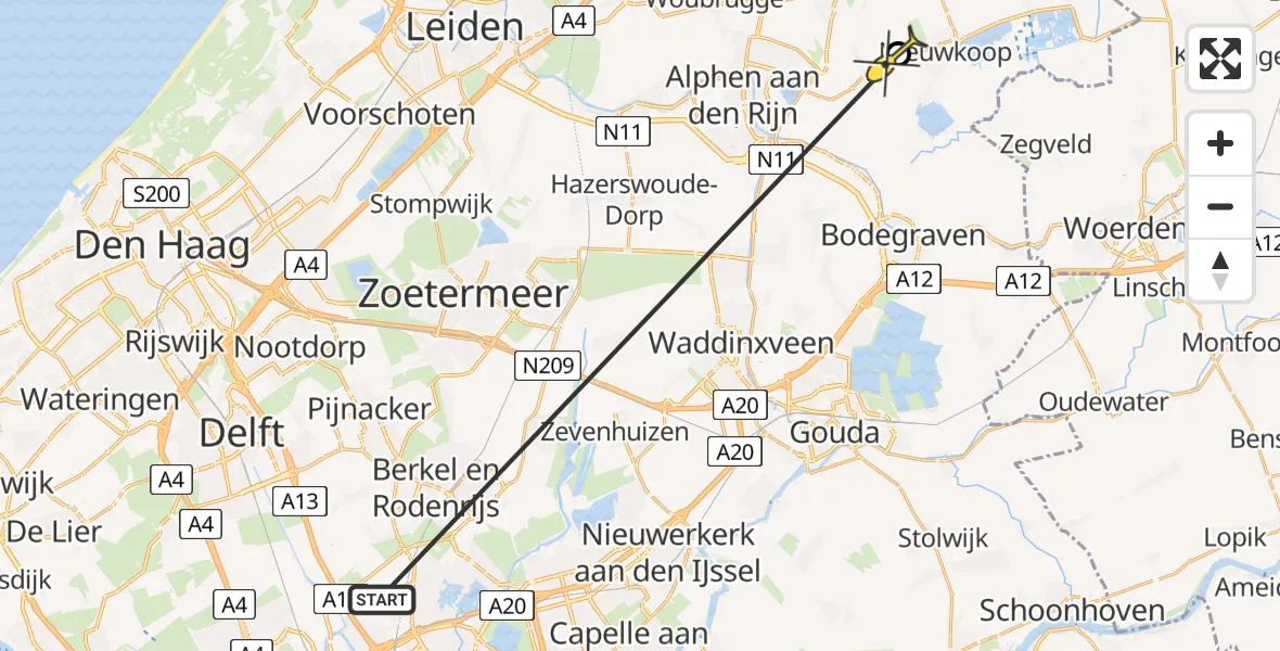 Routekaart van de vlucht: Lifeliner 2 naar Aarlanderveen, Achttienkavels