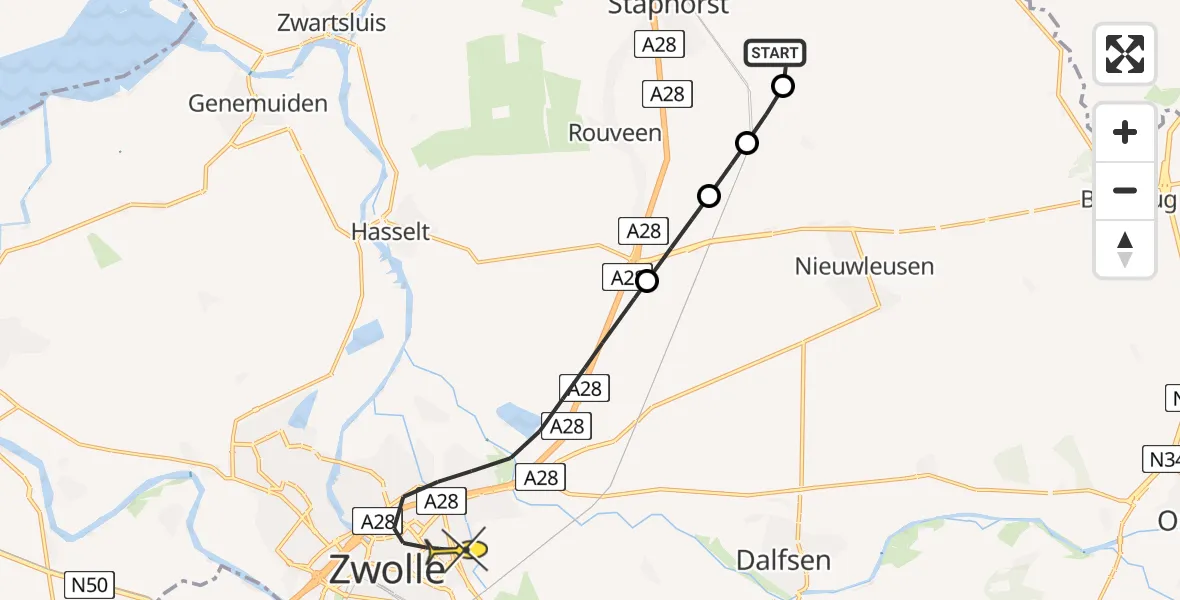 Routekaart van de vlucht: Lifeliner 4 naar Zwolle, Kampweg
