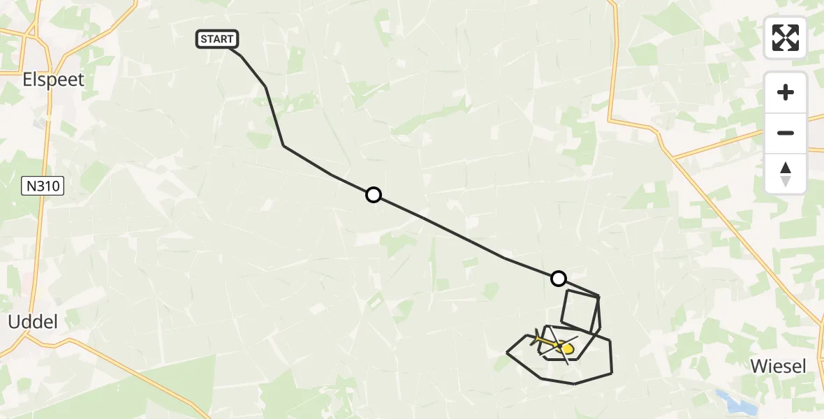 Routekaart van de vlucht: Politieheli naar Wenum Wiesel, Vaassenseweg