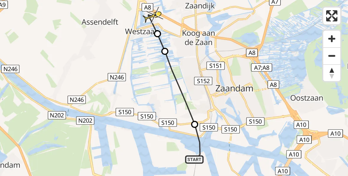 Routekaart van de vlucht: Lifeliner 1 naar Westzaan, Middel