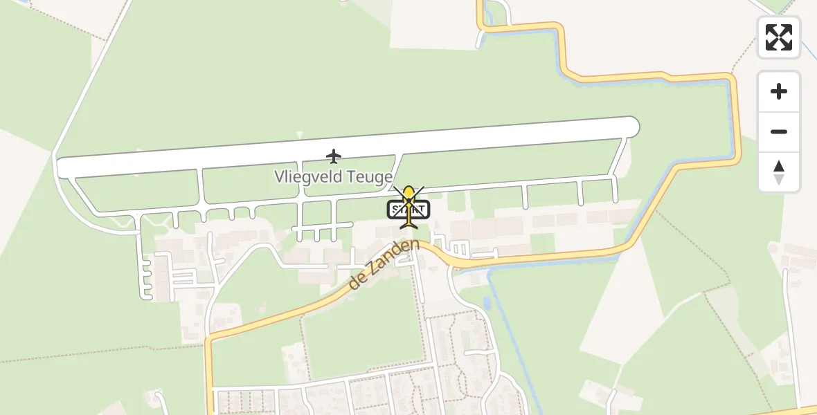 Routekaart van de vlucht: Politiehelikopter naar Vliegveld Teuge, de Zanden