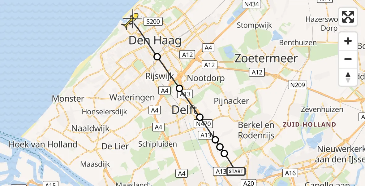 Routekaart van de vlucht: Lifeliner 2 naar Den Haag, Dr. Lelykade